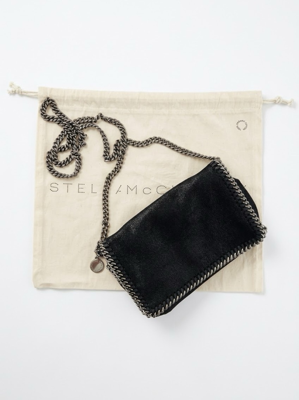 Stella McCartney Black Falabella Crossbody with Silver Chain Trim